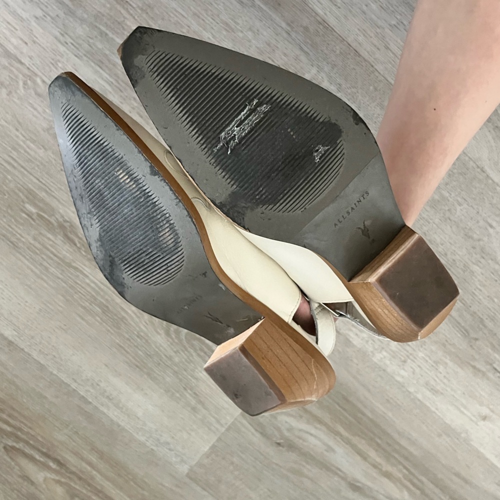 All Saints Cream Leather Slingback Mules - Picture 8 of 9